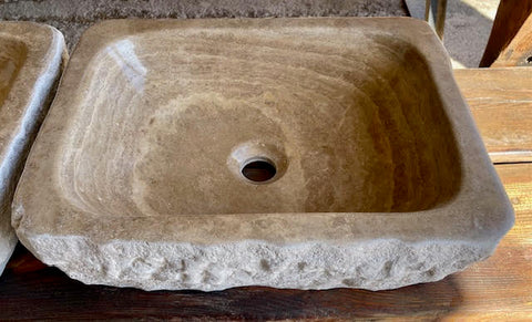 Pareja de lavabos de piedra travertino